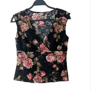 Rave Y2K Lace Vintage Crop Floral Top Size XL